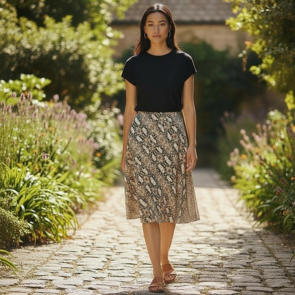 Peyton Jensen Snakeskin Print Skirt Animal Print Neutral Tan Brown Patterned‎